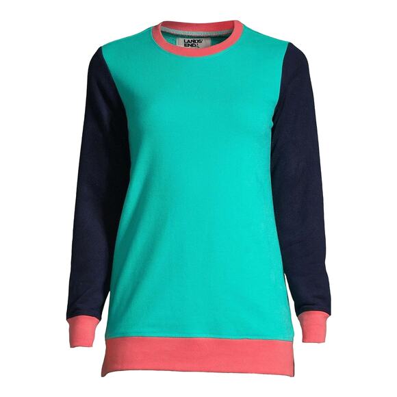 LANDS' END Women's Seafoam Teal Pink Colorblock Sweatshirt Size Small Petite NWT - Picture 2 of 7